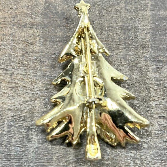 Vintage Beautiful Gold Tone and Rhinestone Jeweled Christmas Tree Brooch - Picture 2 of 10